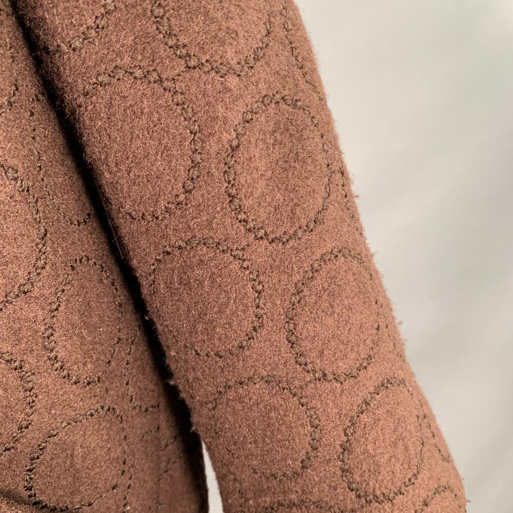LIZ LOGIE Size 6 Brown Wool Blend Embroidered Circles Raglan Jacket - Picture 7 of 11